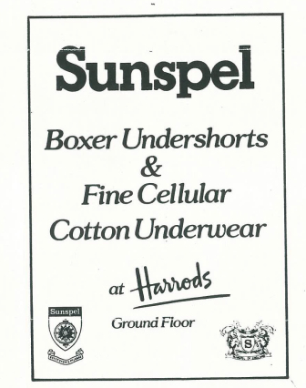Sunspel advertised at Harrods.