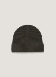 Cashmere Ribbed Hat in Dark Green