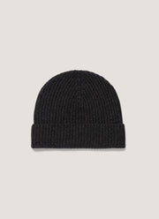 Cashmere Ribbed Hat in Charcoal Melange