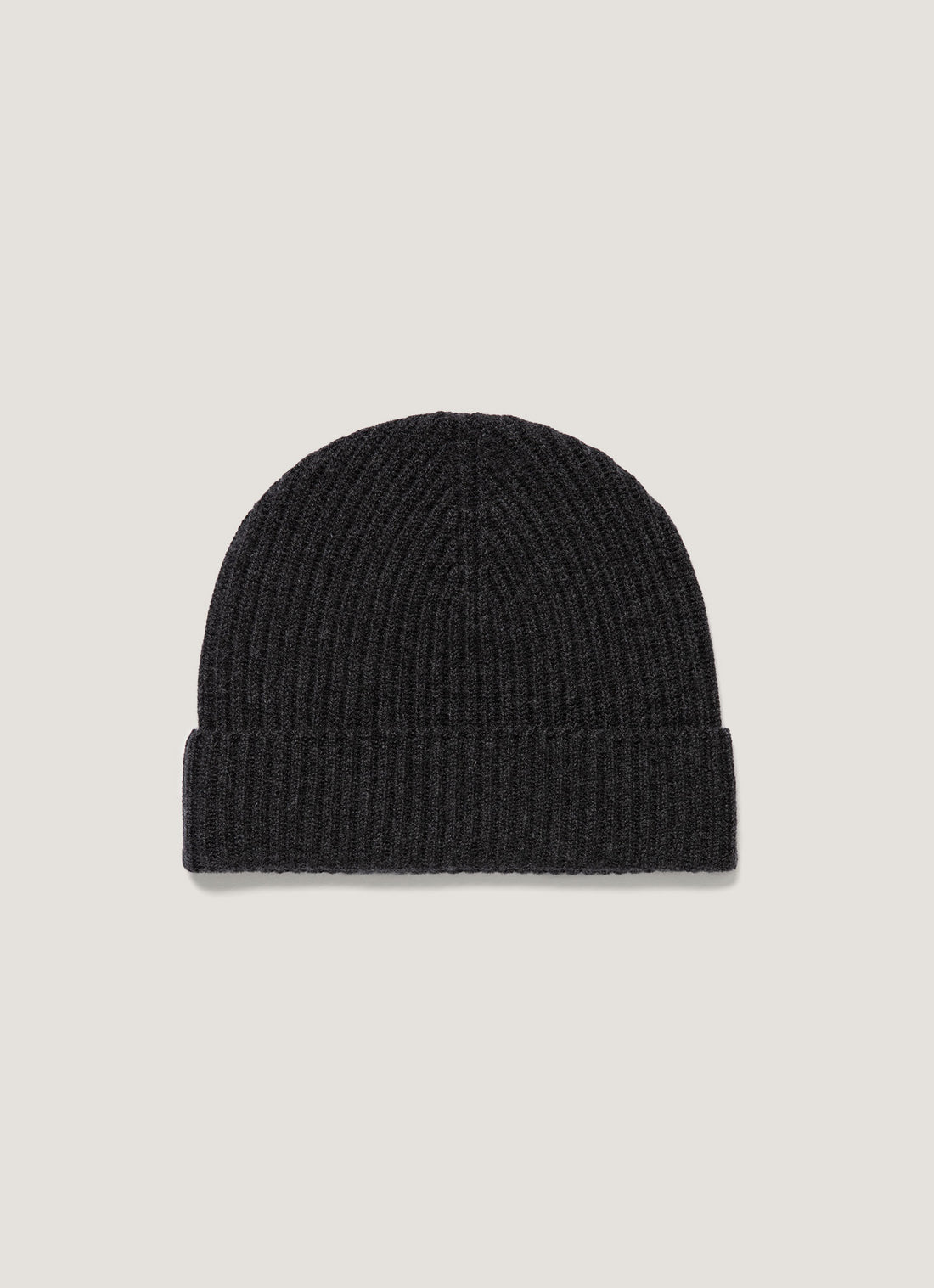 Cashmere Ribbed Hat in Charcoal Melange