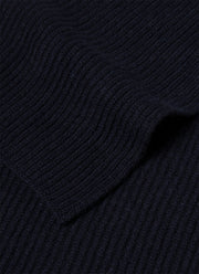 Cashmere Ribbed Scarf in Navy