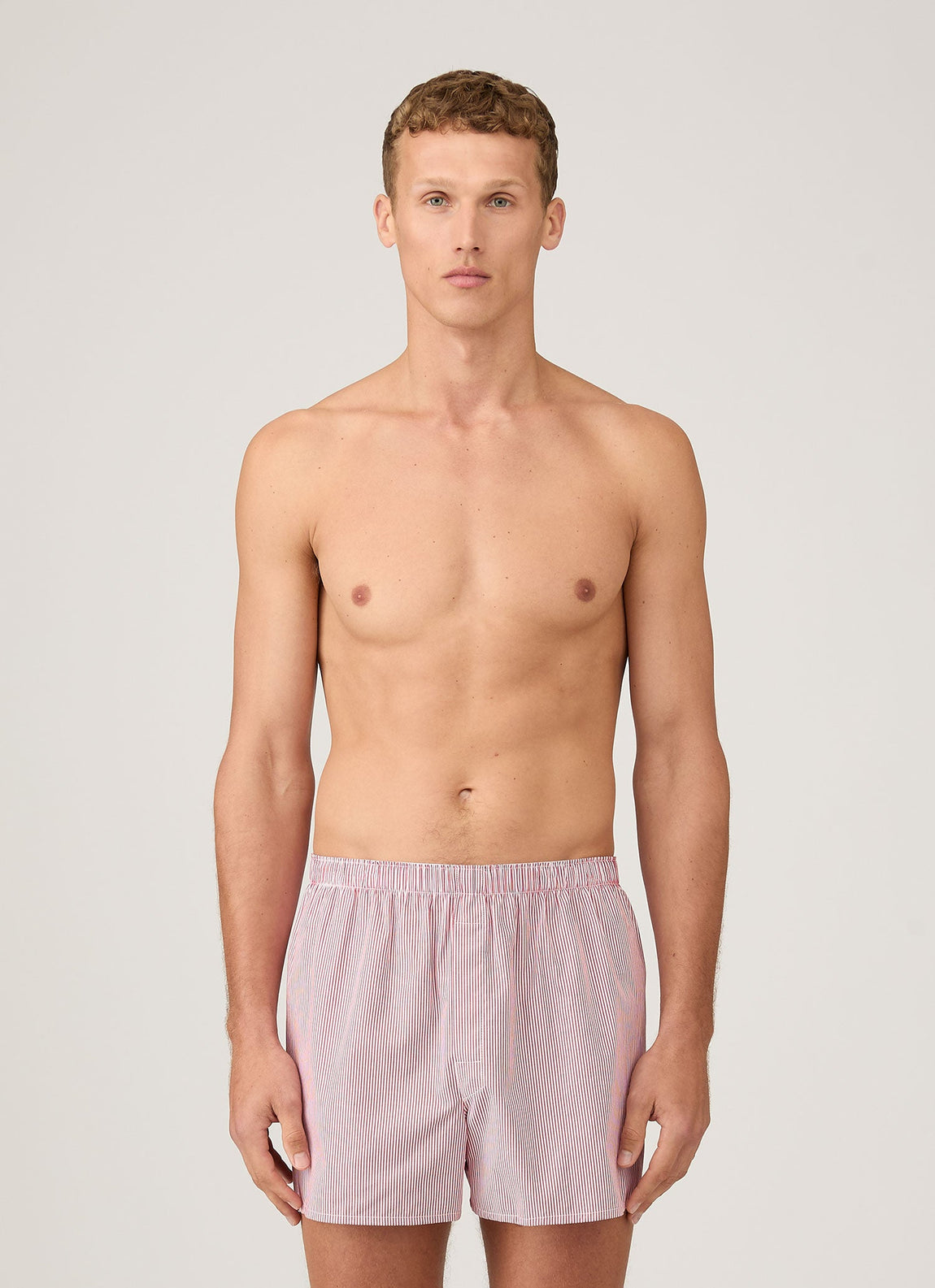 Men's Classic Boxer Shorts in White/Red/Navy Pinstripe