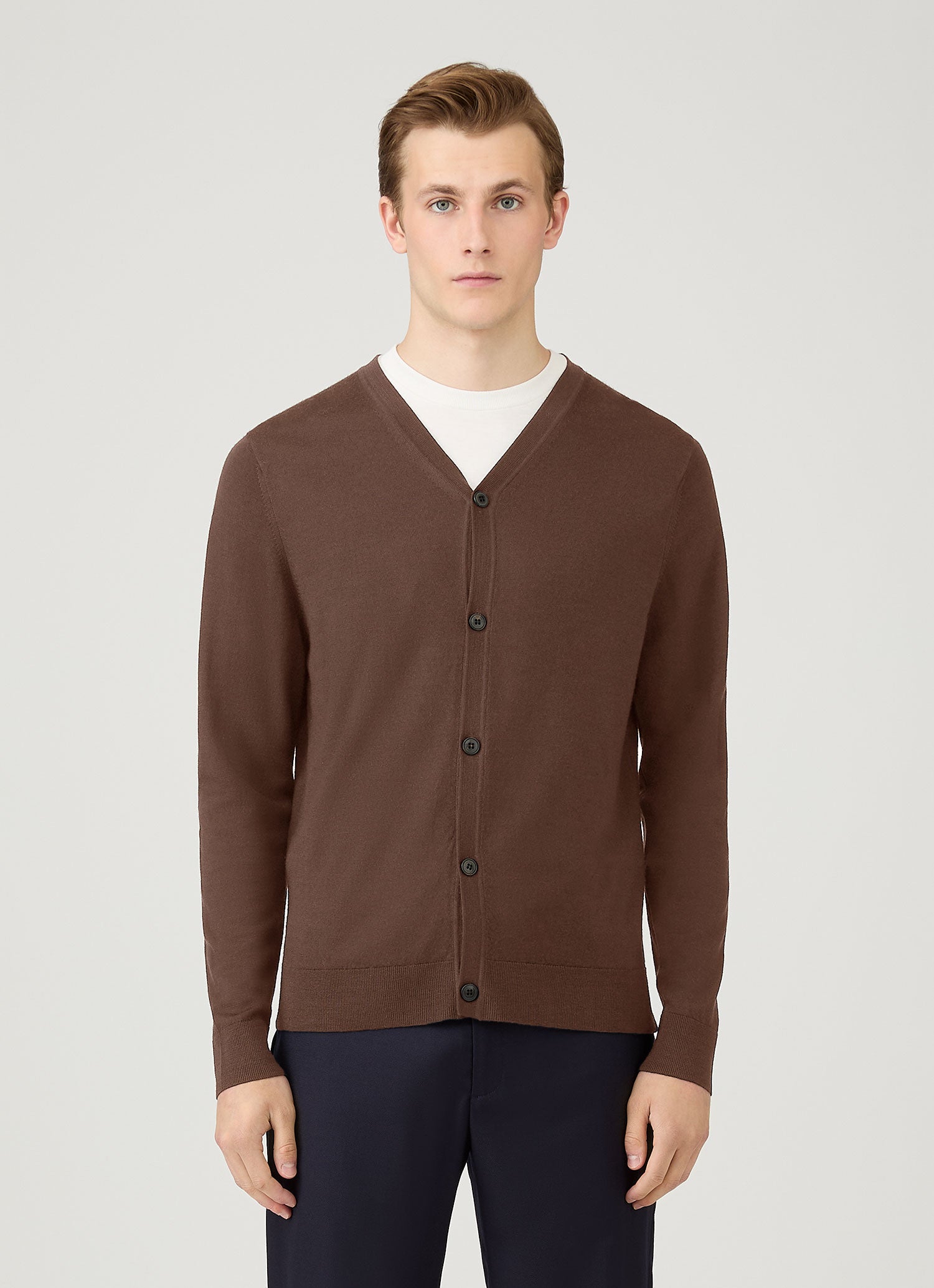 Men's Extra-Fine Merino Cardigan in Bark