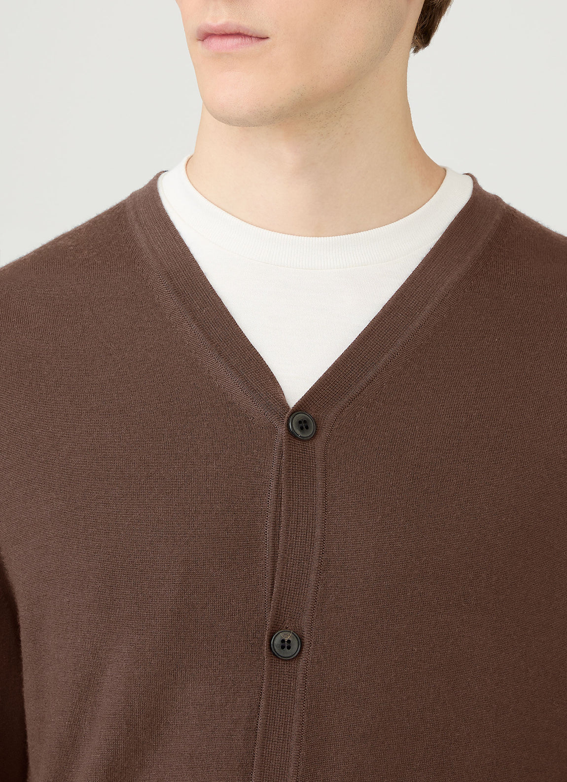 Men's Extra-Fine Merino Cardigan in Bark