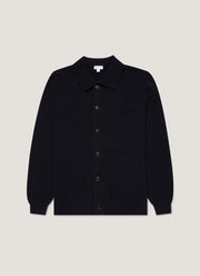 Men's Lambswool Cardigan in Dark Navy Mouline