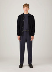 Men's Lambswool Cardigan in Dark Navy Mouline