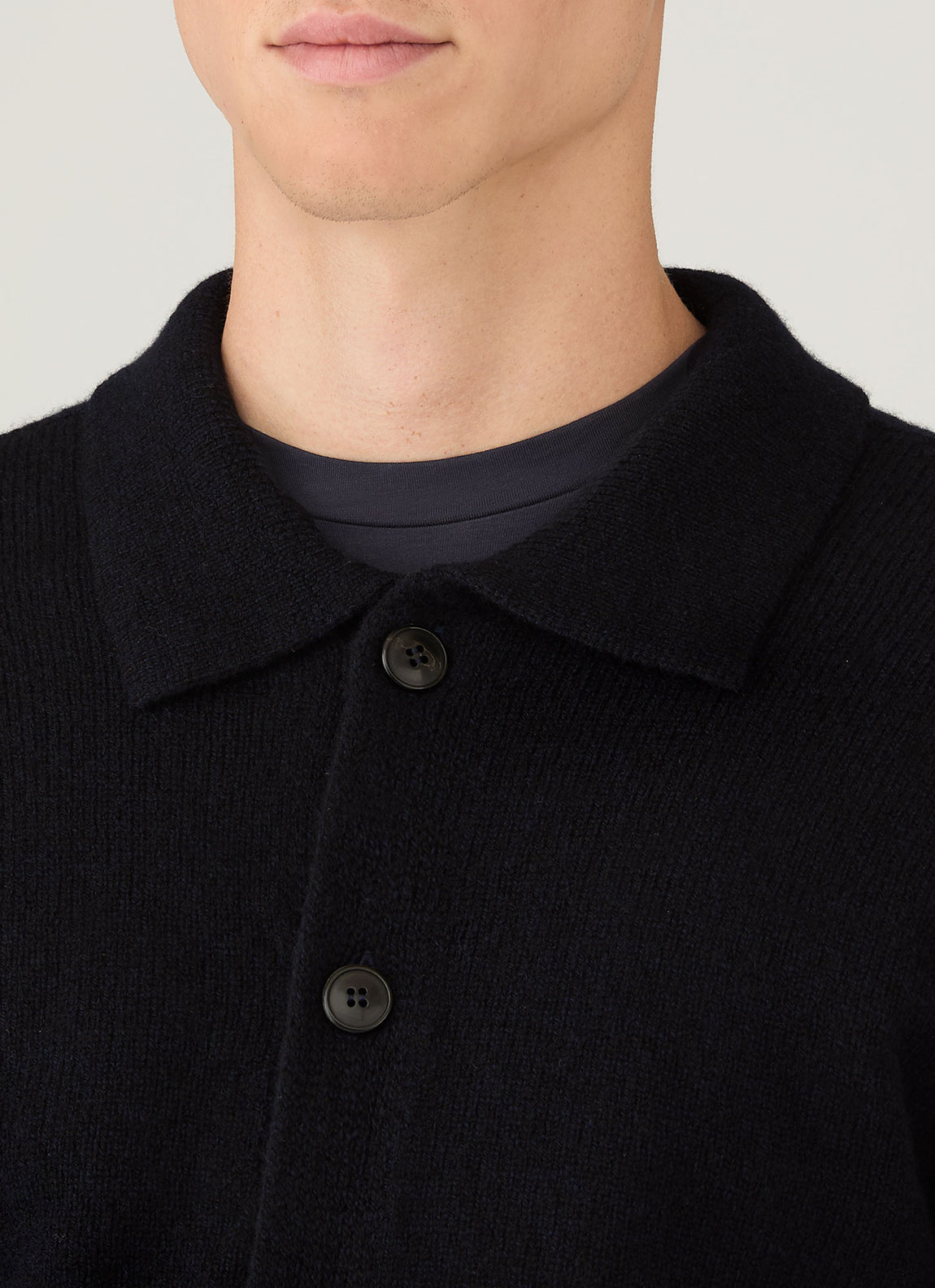 Men's Lambswool Cardigan in Dark Navy Mouline