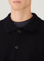 Men's Lambswool Cardigan in Dark Navy Mouline