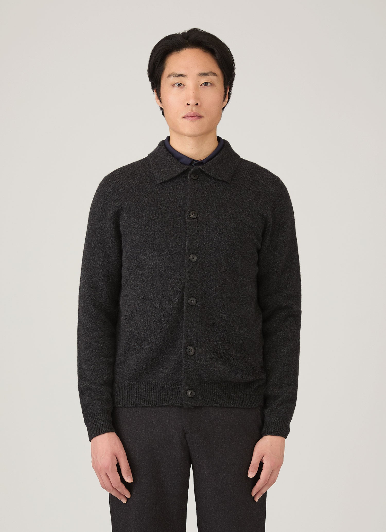 Men's Lambswool Cardigan in Charcoal Melange