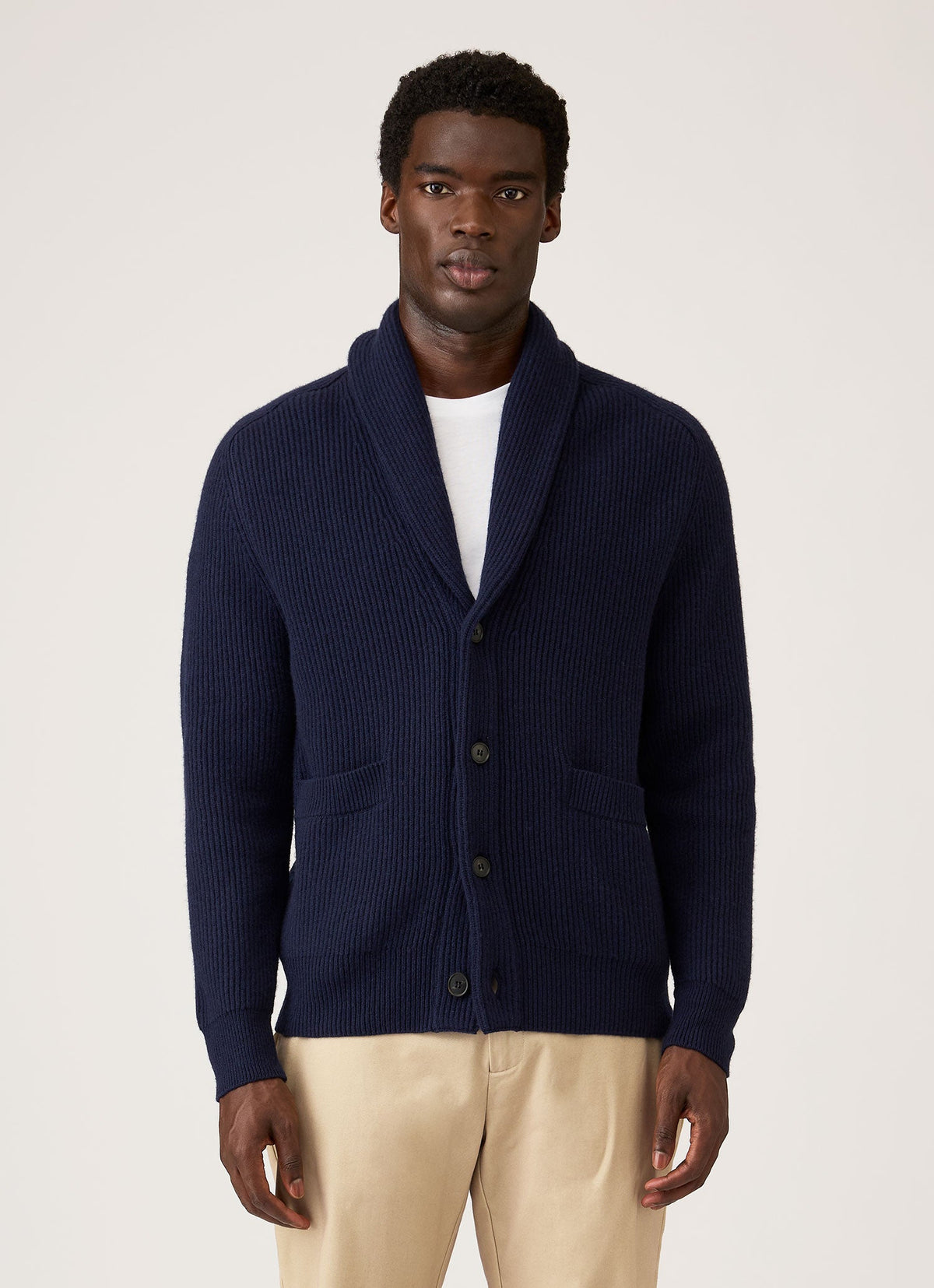 Men's Lambswool Cashmere Shawl Cardigan in Navy