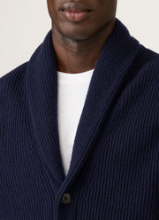Men's Lambswool Cashmere Shawl Cardigan in Navy