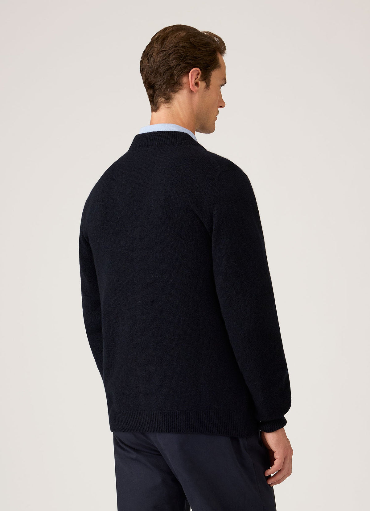 Men's Lambswool Cardigan in Dark Navy Mouline