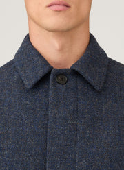 Men's Harris Tweed Car Coat in Selvedge Blue