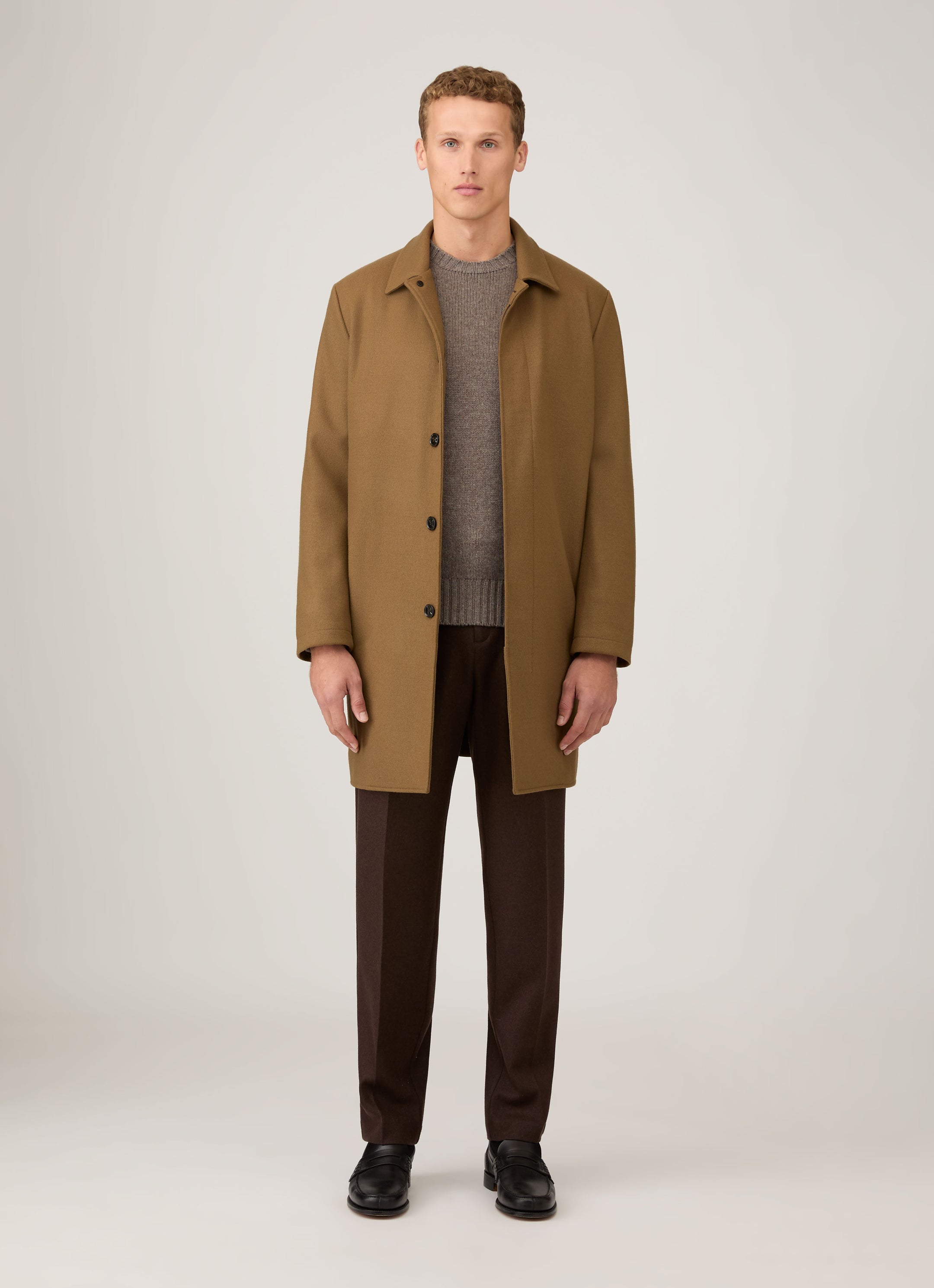 Men's Boiled Wool Coat in Mole