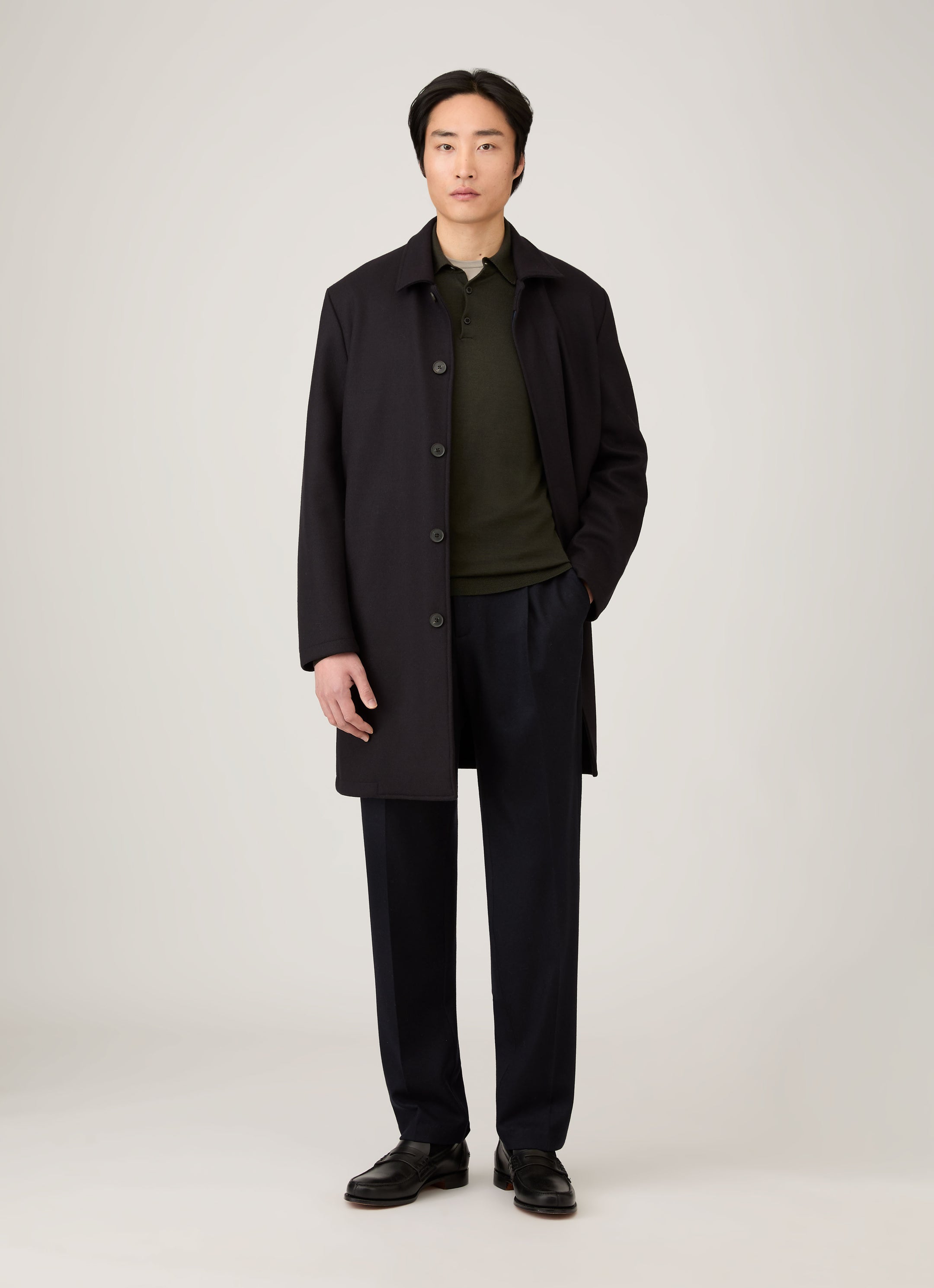 Men's Boiled Wool Coat in Navy
