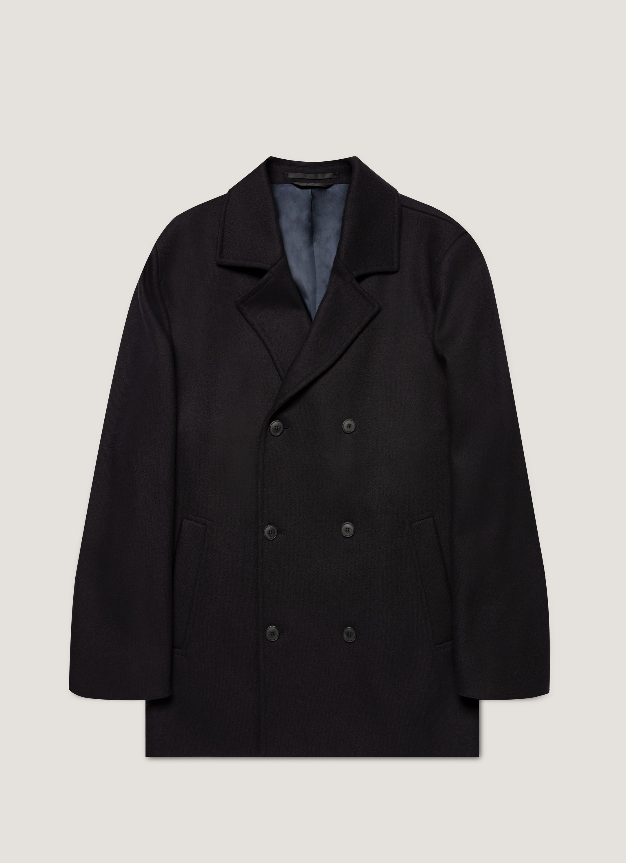 Men's Boiled Wool Pea Coat in Navy