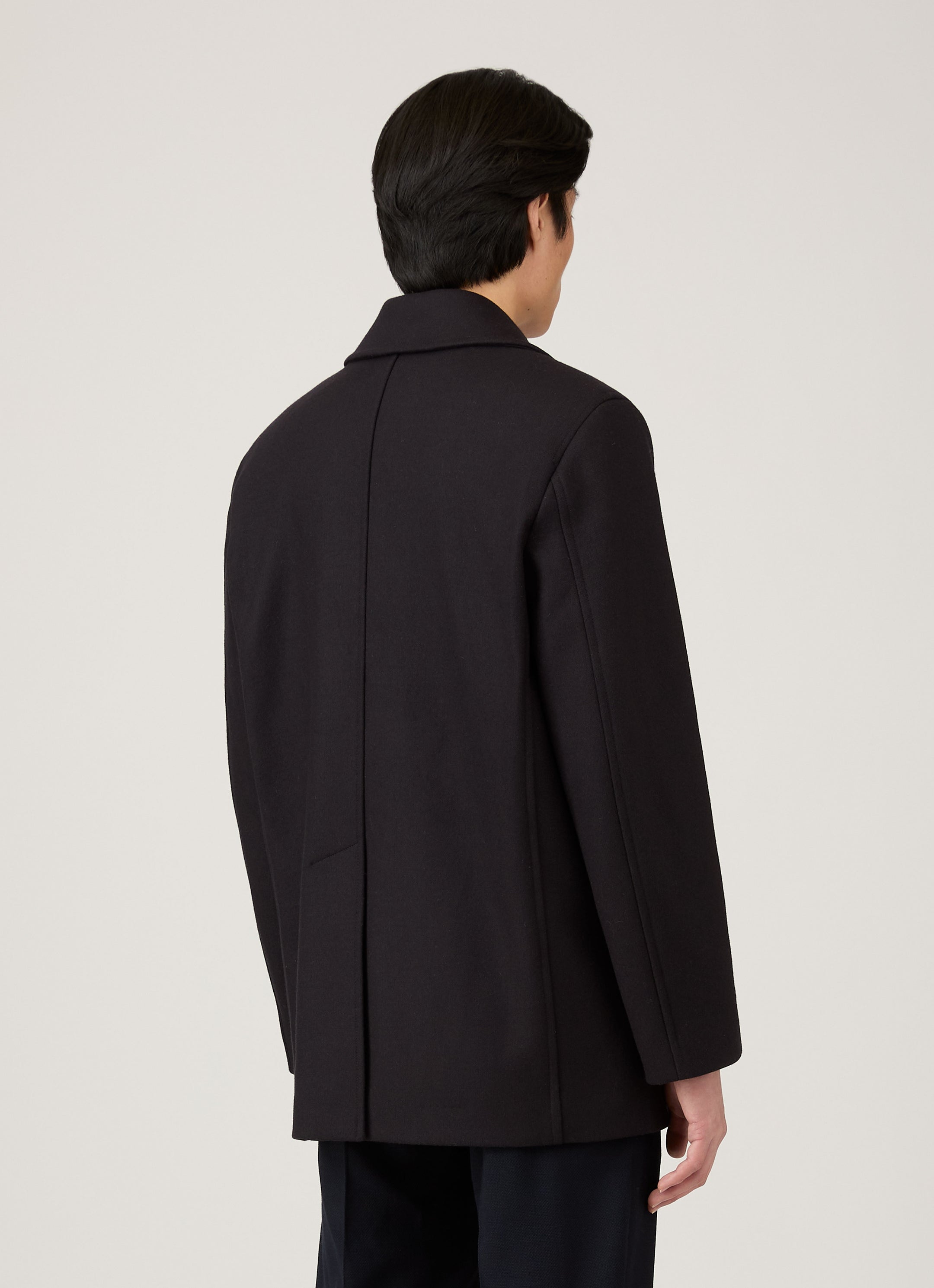 Men's Boiled Wool Pea Coat in Navy