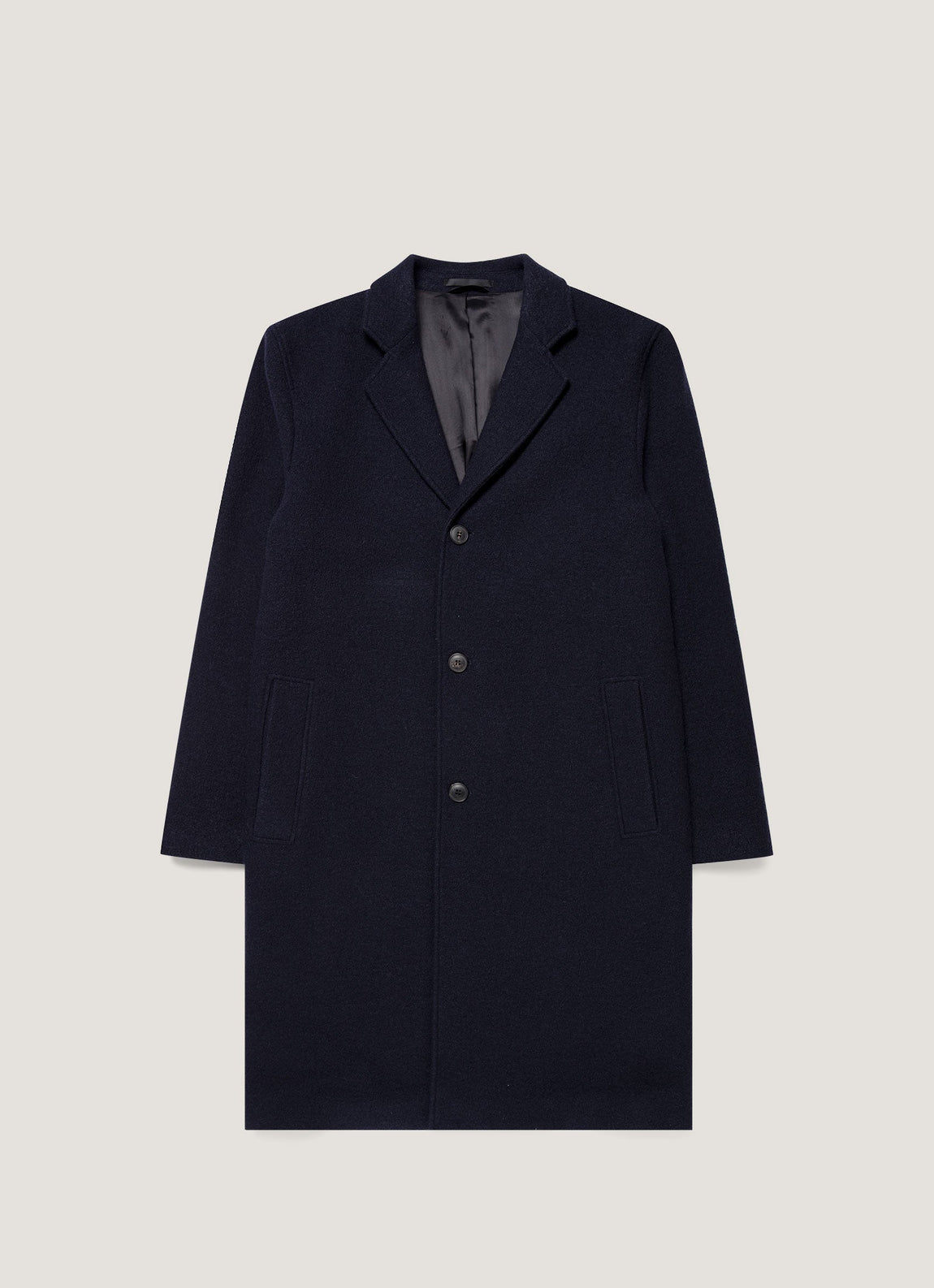 Men's Heavy Boiled Wool Jersey Overcoat in Navy