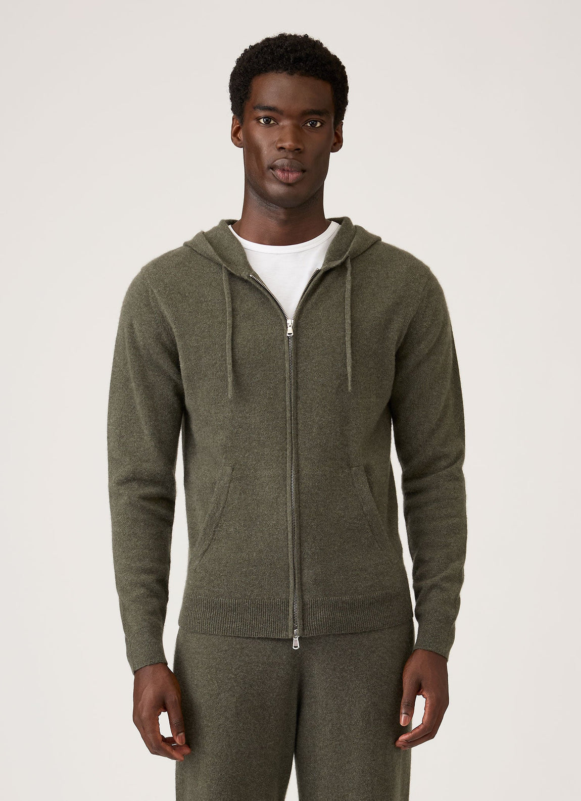 Men's Cashmere Hoodie in Khaki