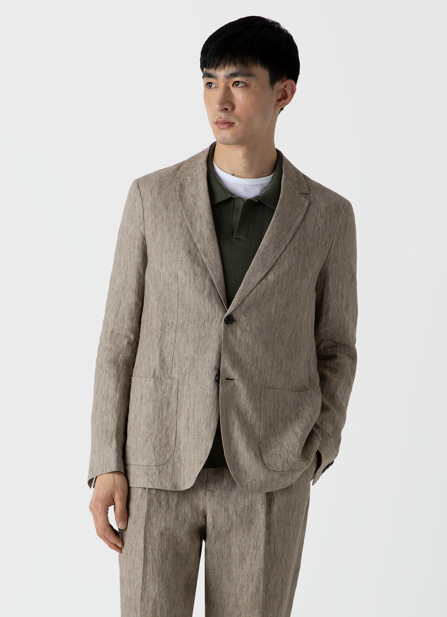 Men's Linen Blazer in Dark Stone