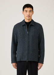 Men's Harris Tweed Harrington Jacket in Blue Herringbone