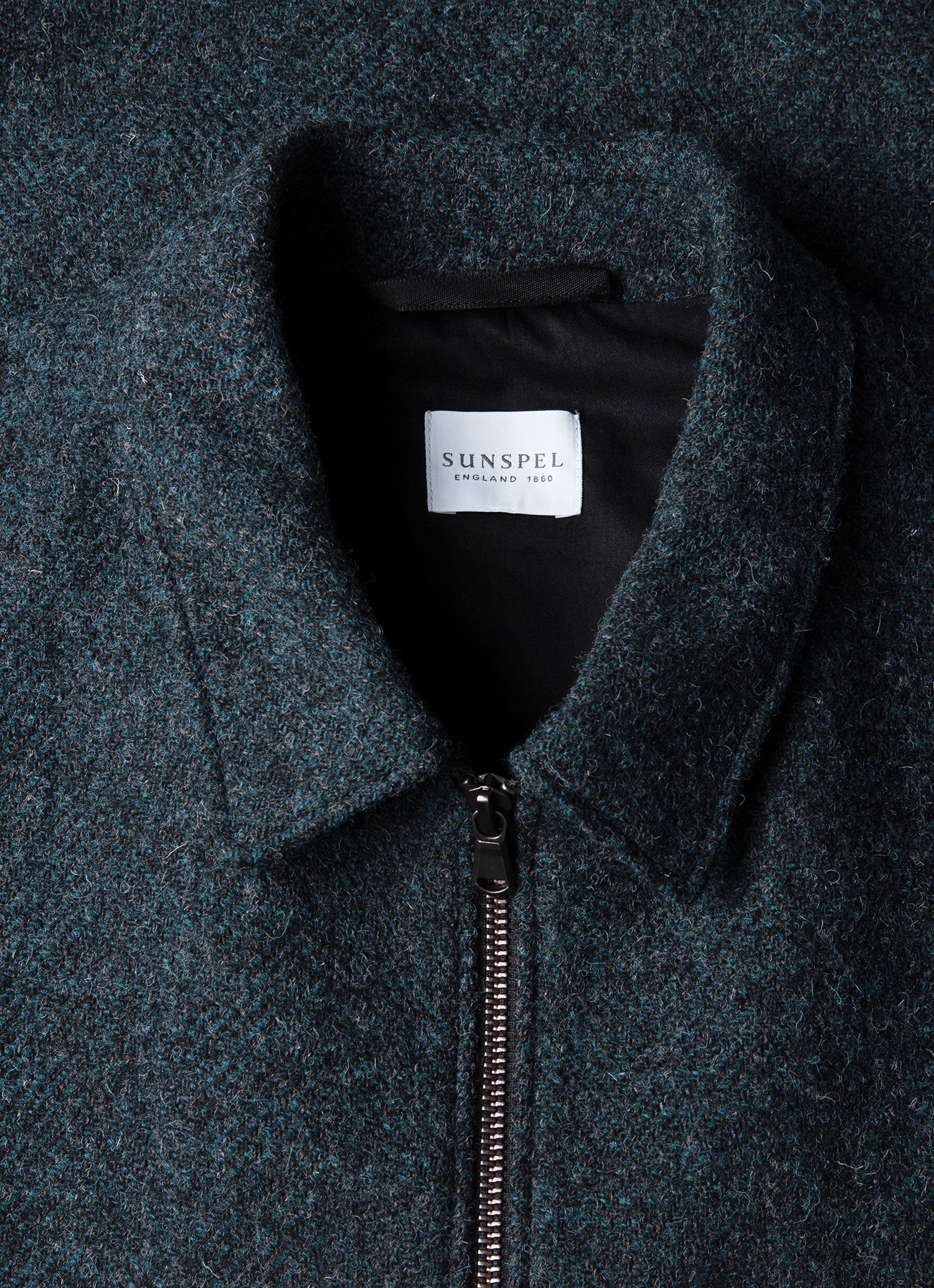 Men's Harris Tweed Harrington Jacket in Blue Herringbone