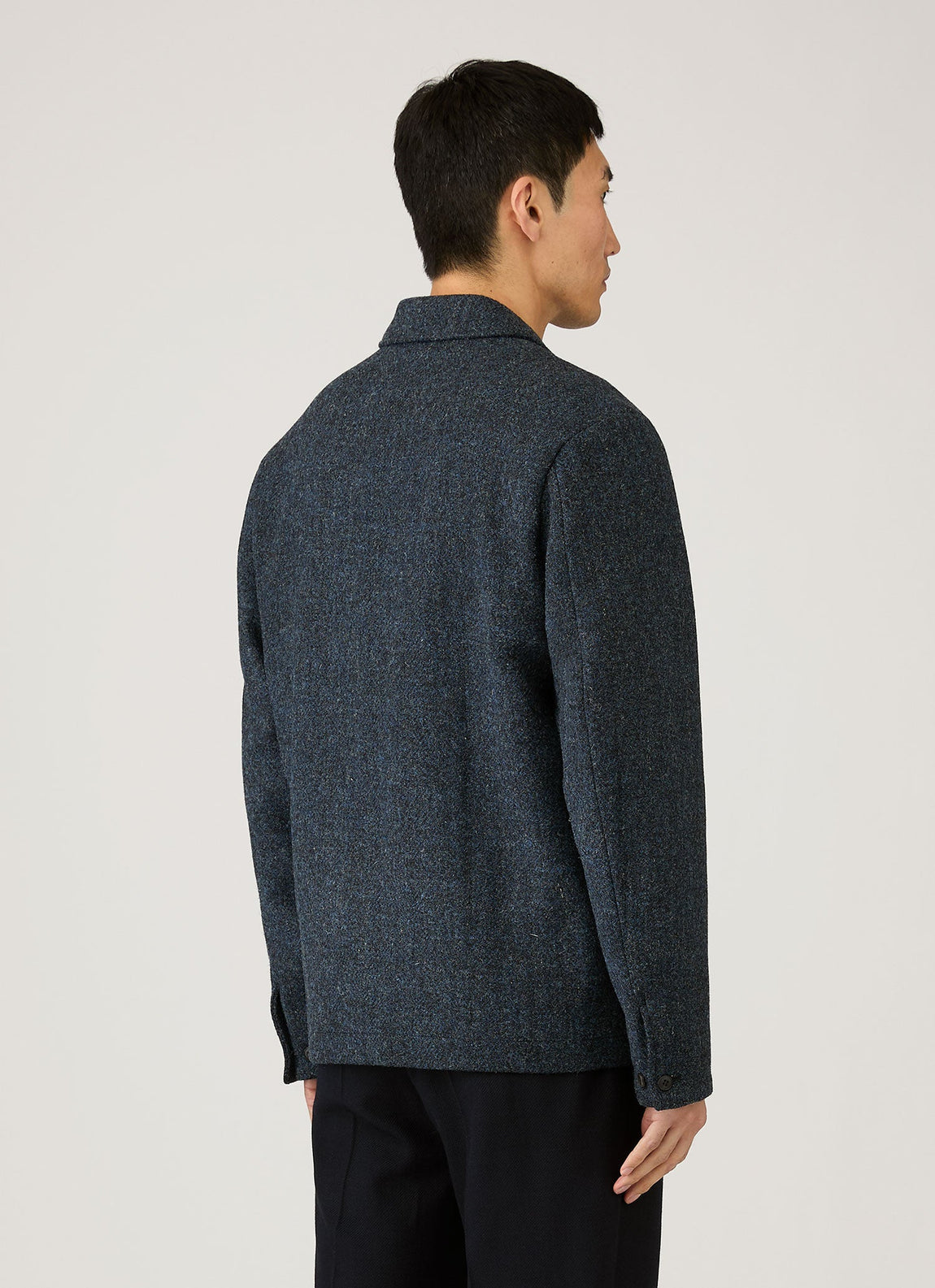 Men's Harris Tweed Harrington Jacket in Blue Herringbone