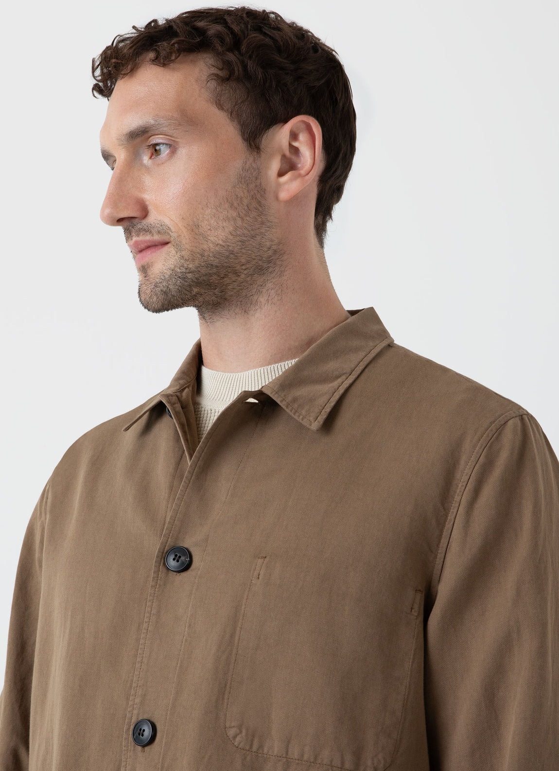 Men's Cotton Linen Twin Pocket Jacket in Dark Tan