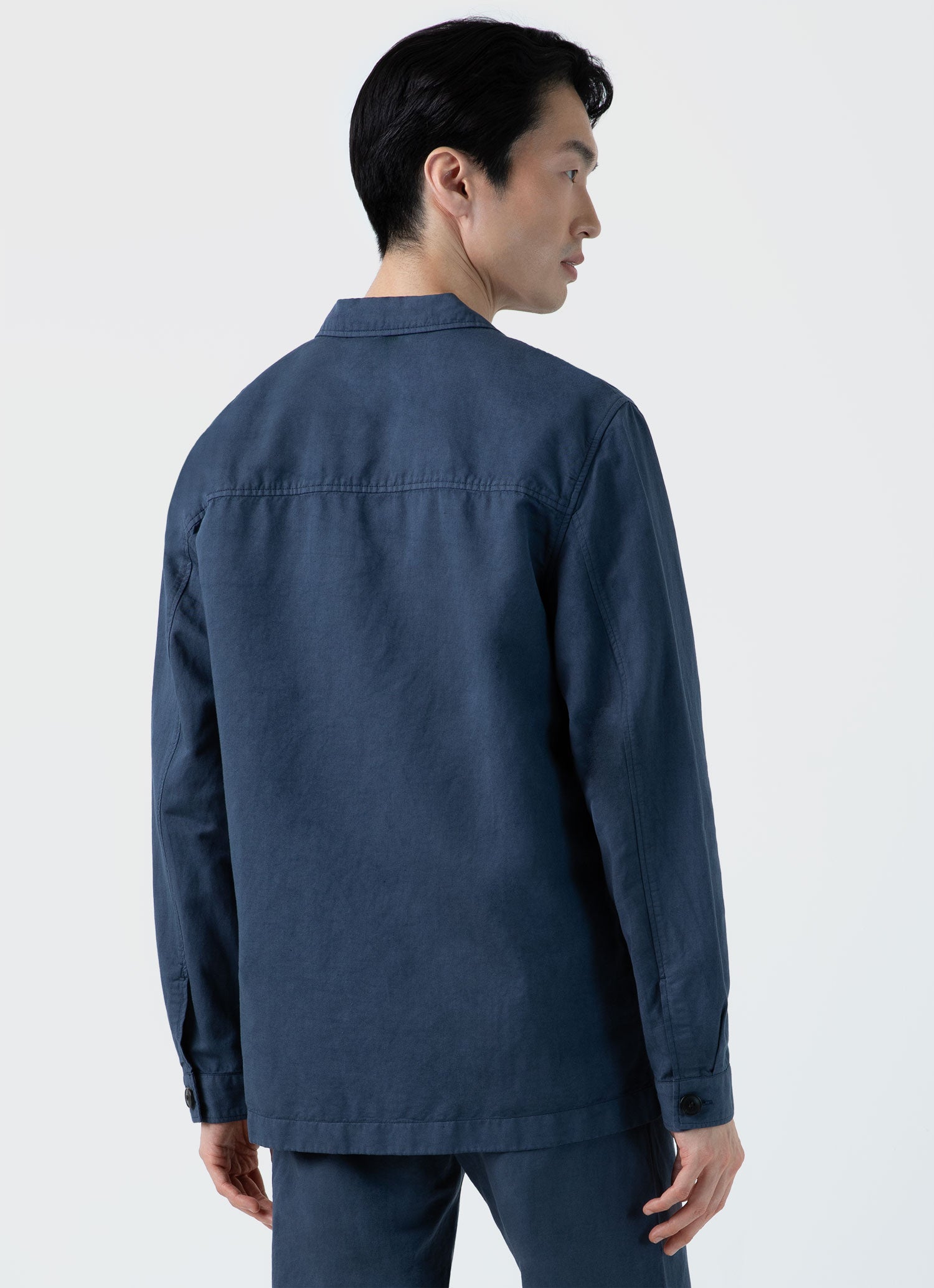 Men's Cotton Linen Twin Pocket Jacket in Shale Blue