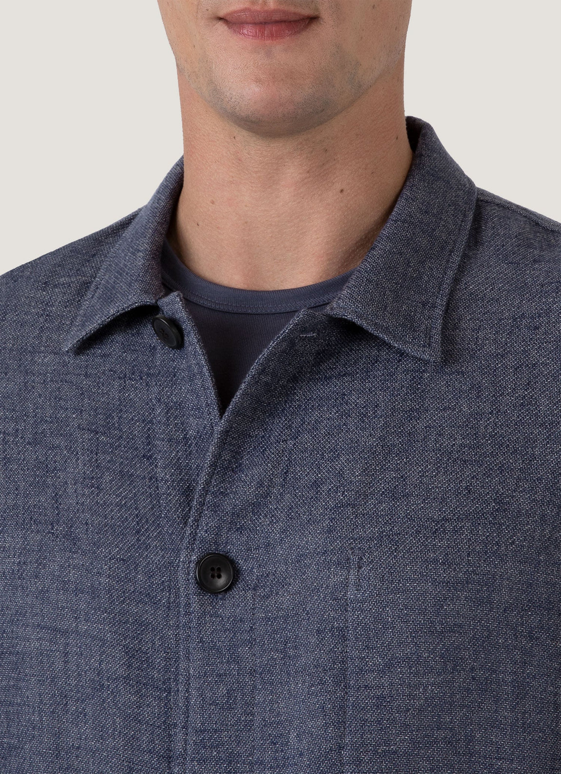 Men's Cotton Linen Twill Twin Pocket Jacket in Denim Blue