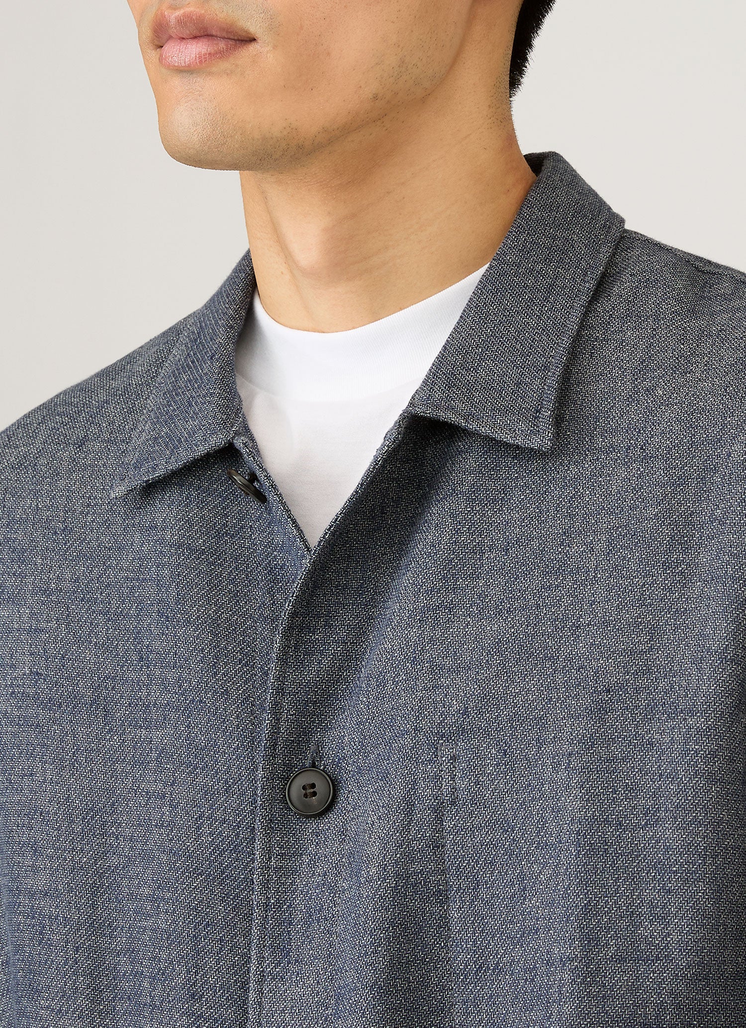 Men's Cotton Linen Twill Twin Pocket Jacket in Denim Blue