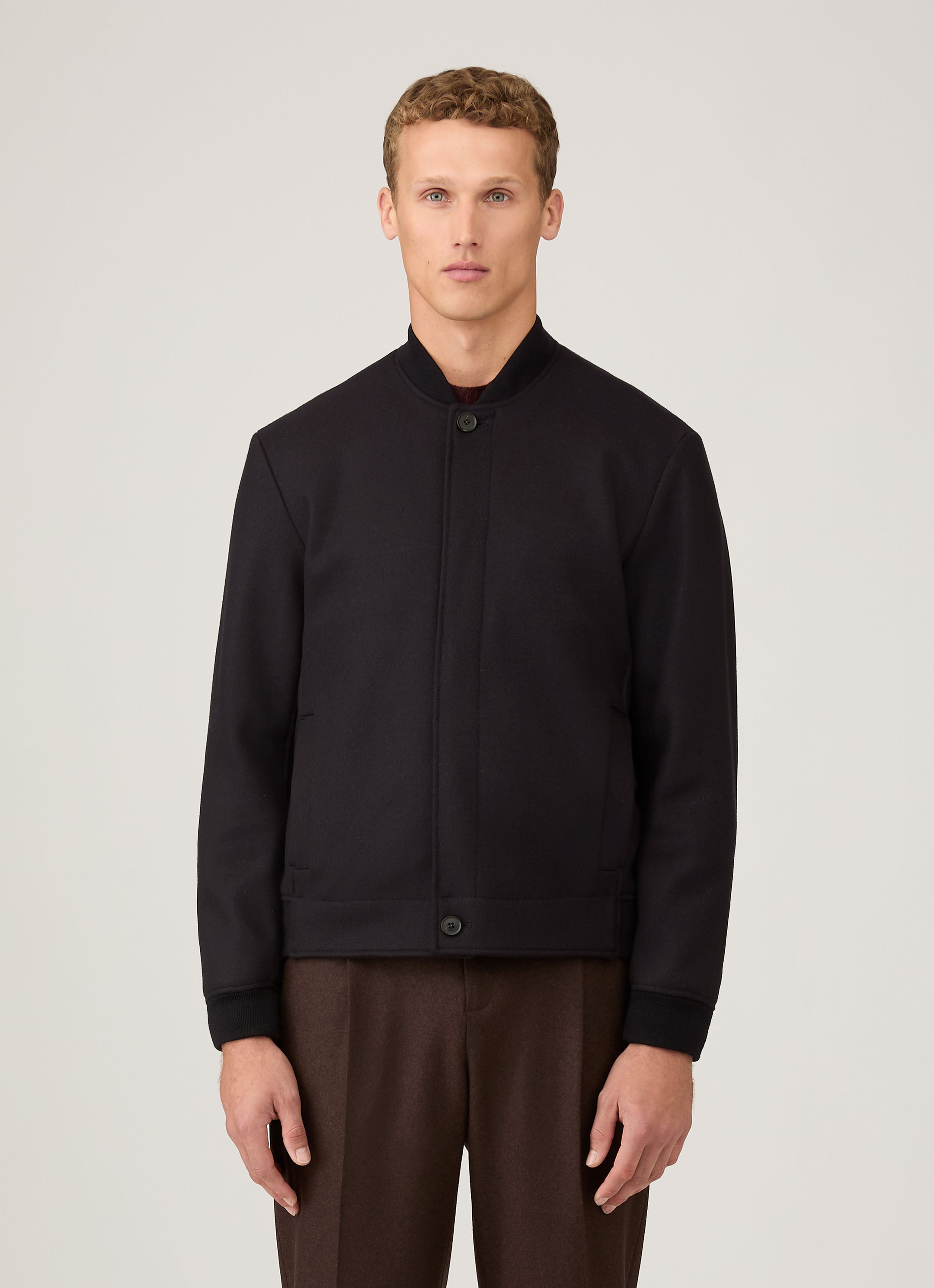 Men's Wool Bomber Jacket in Navy