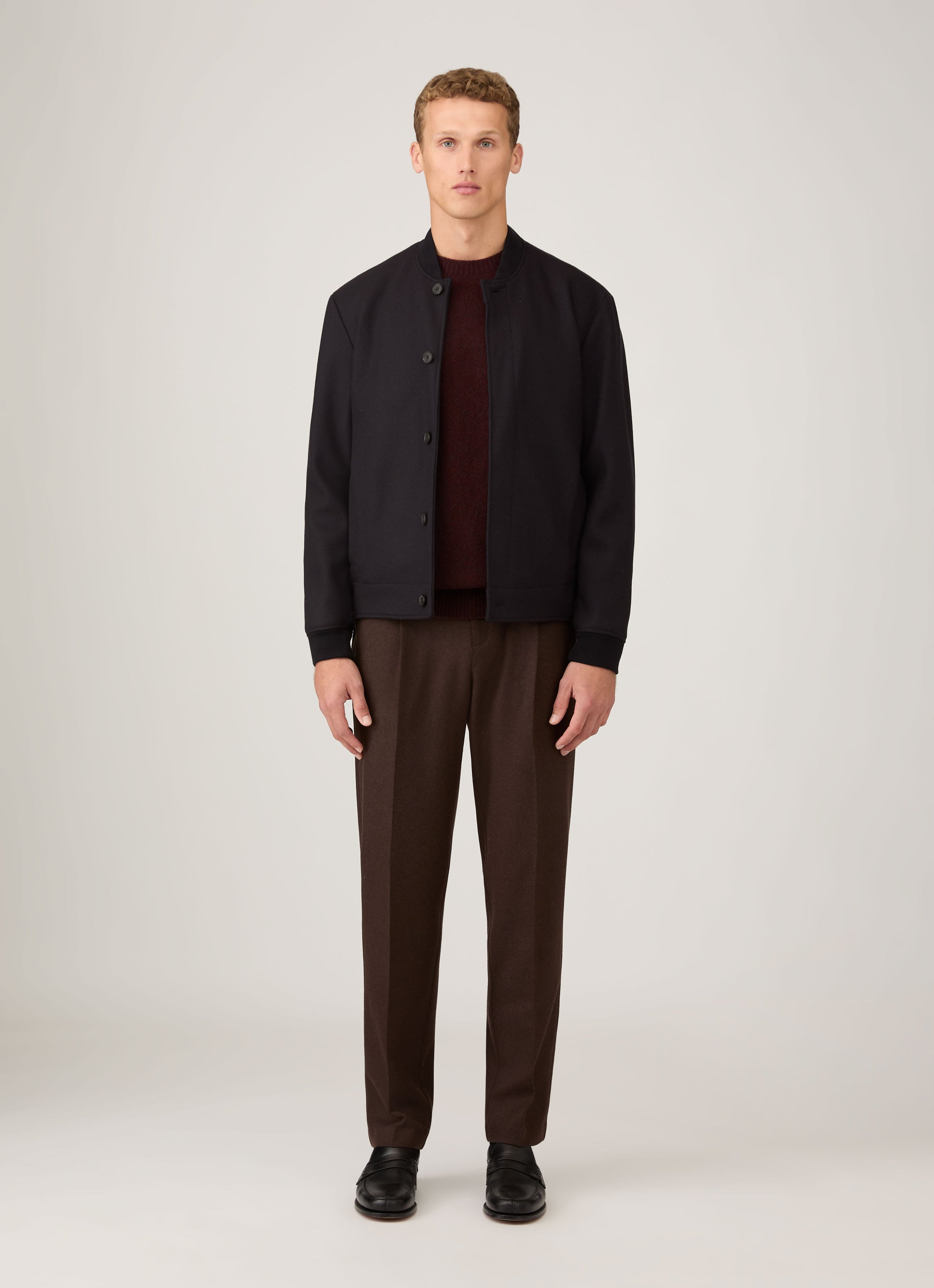 Men's Wool Bomber Jacket in Navy