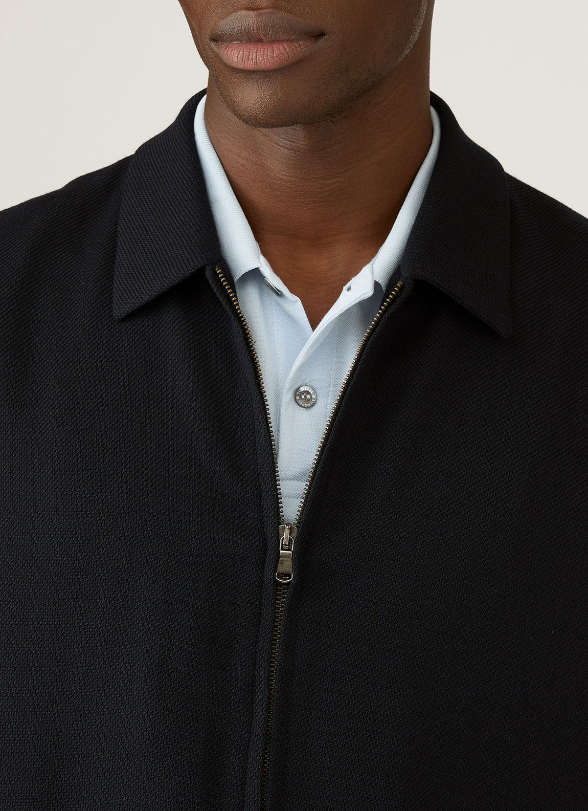 Men's Light Textured Wool Harrington Jacket in Navy