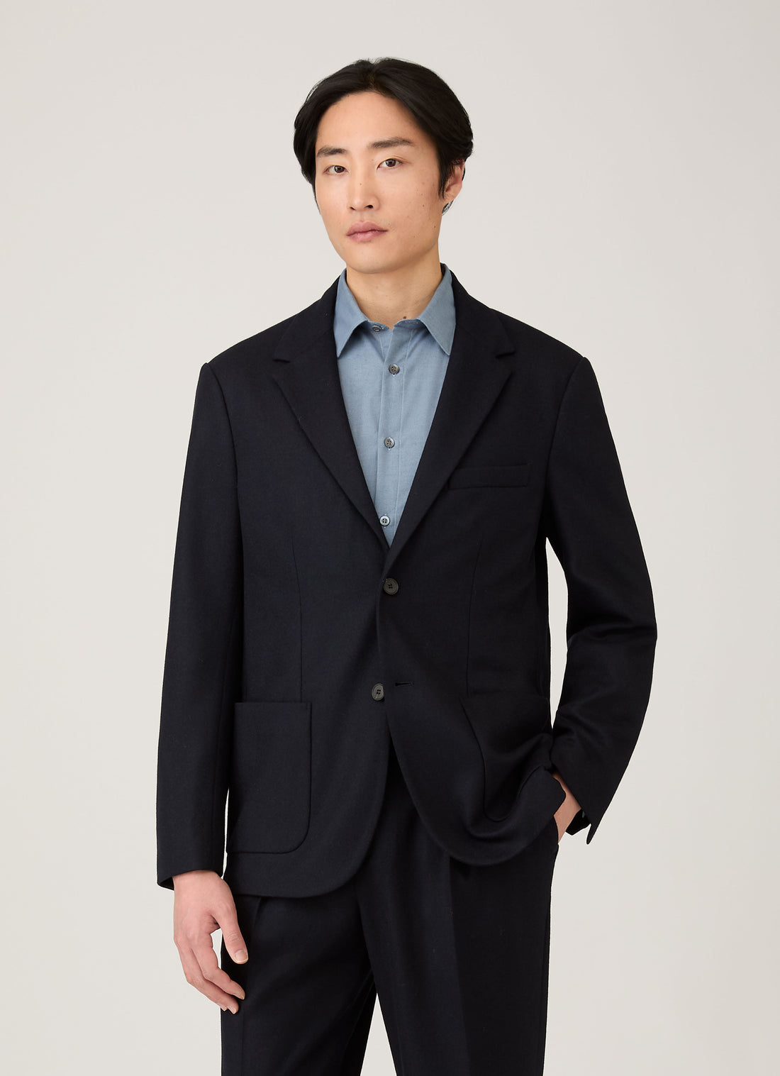 Men's Boiled Wool Blazer in Navy