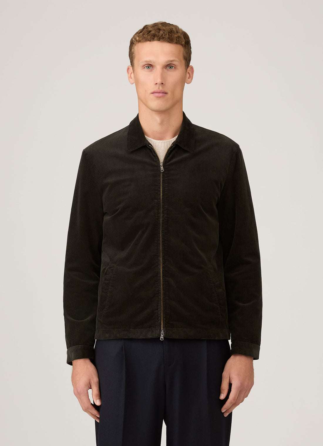 Men's Corduroy Harrington Jacket in Dark Green