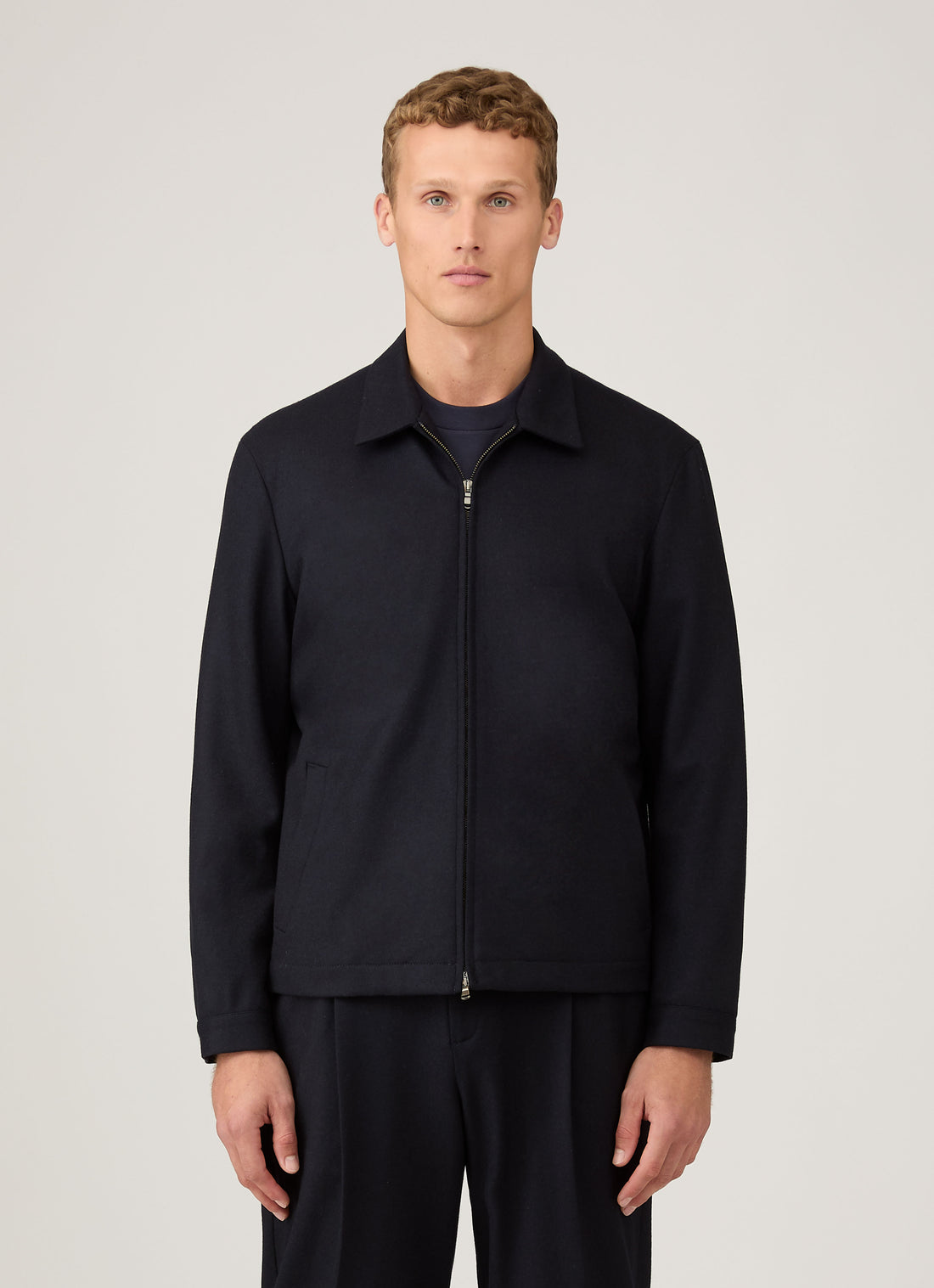 Men's Boiled Wool Harrington Jacket in Navy