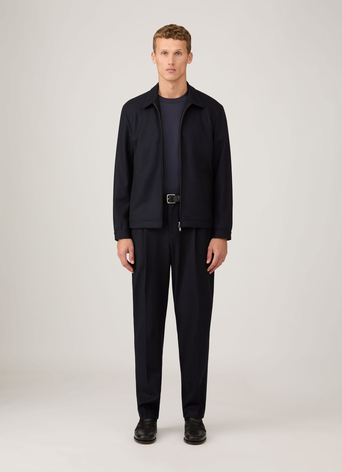 Men's Boiled Wool Harrington Jacket in Navy