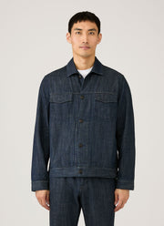 Men's Japanese Denim Trucker Jacket in Rinse Wash Denim