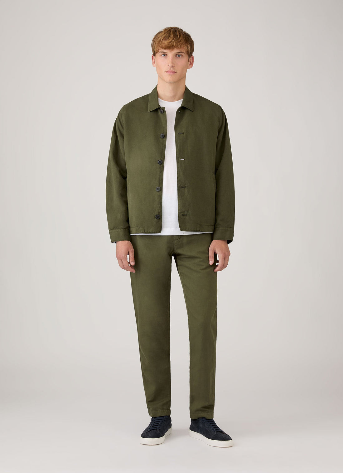 Men's Cotton Linen Jacket in Deep Olive