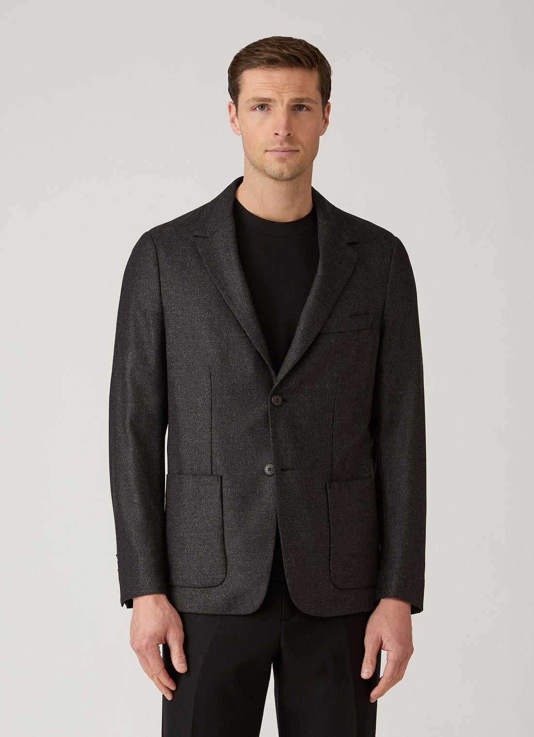 Men's Wool Silk Tweed Blazer in Anthracite