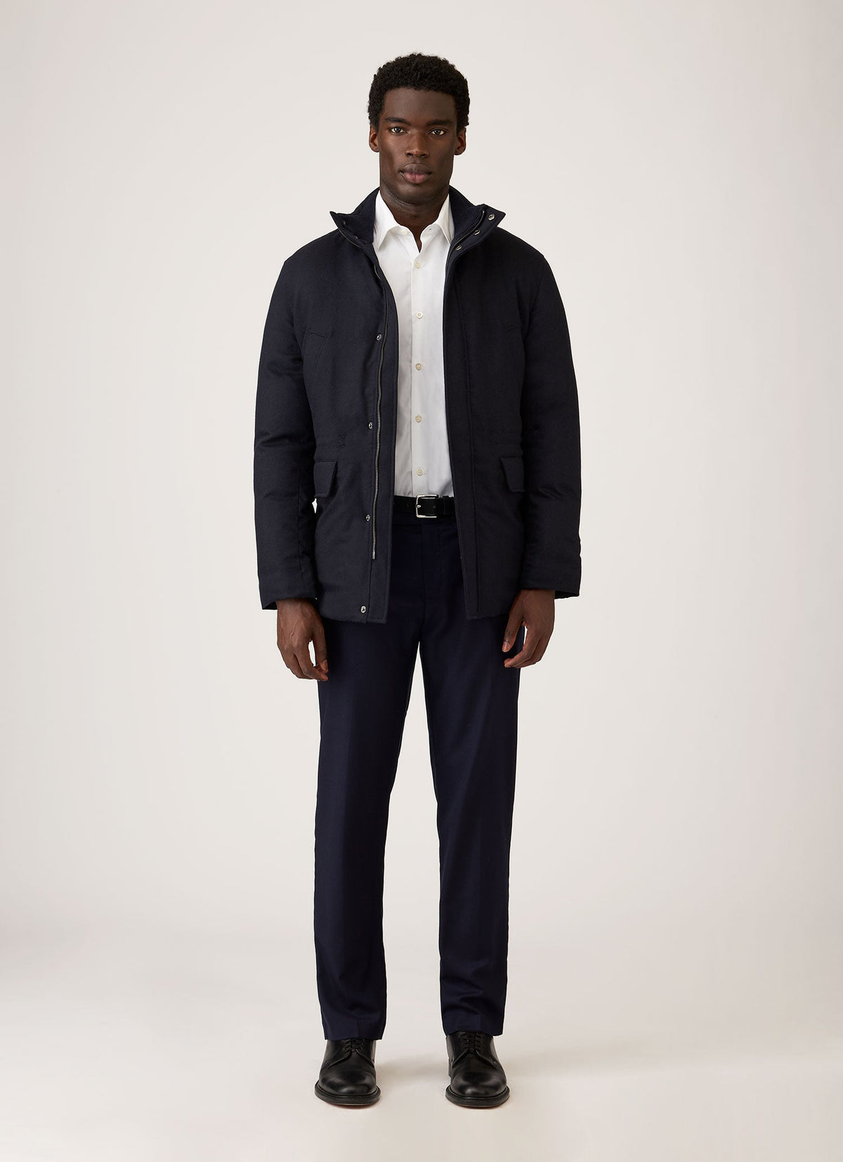 Men's Wool Cashmere Flannel Down Jacket in Navy