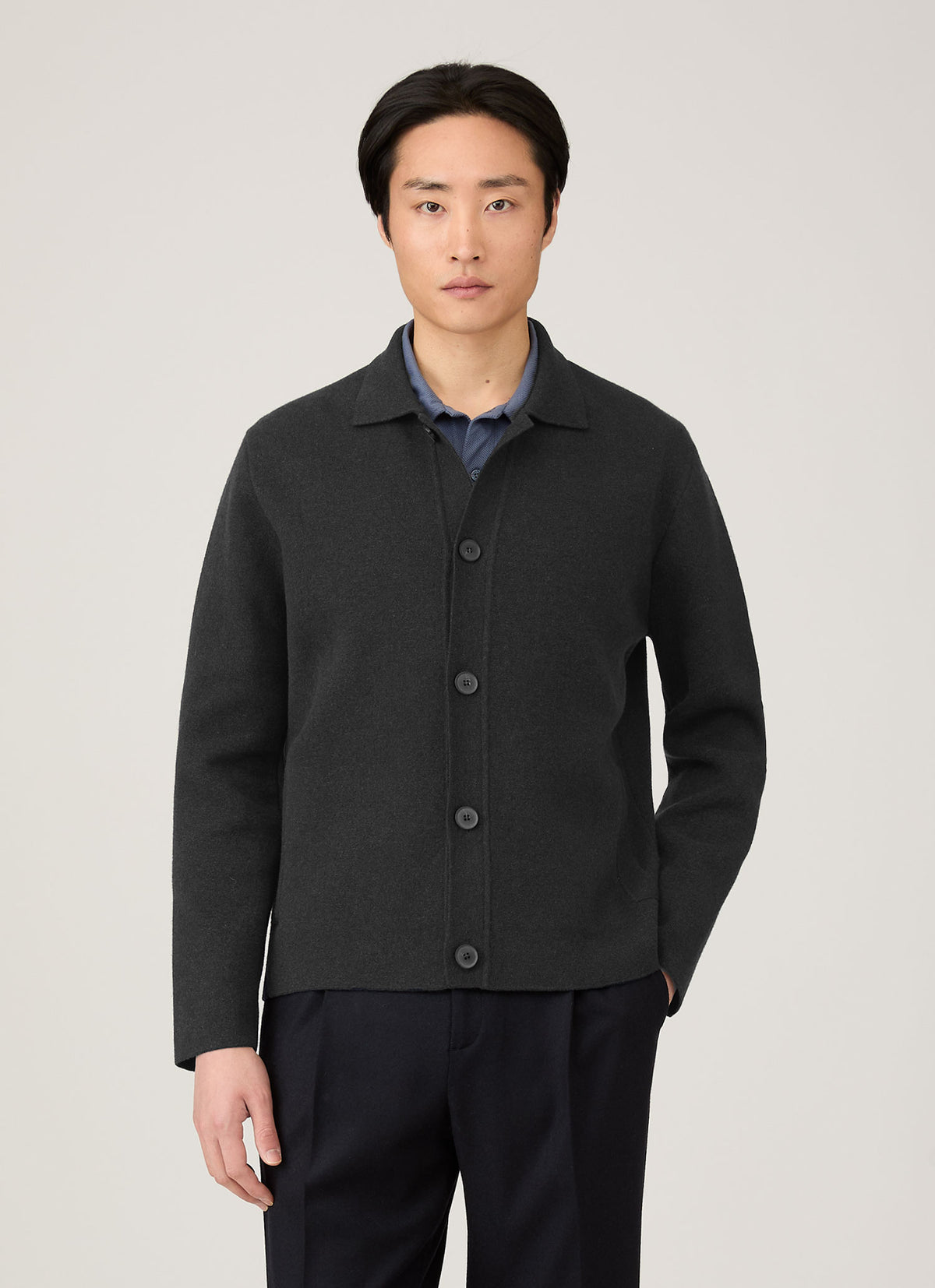 Men's Merino Cotton Double Faced Jacket in Dark Charcoal Melange
