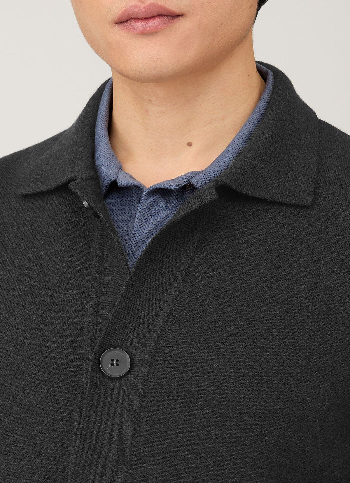 Men's Merino Cotton Double Faced Jacket in Dark Charcoal Melange