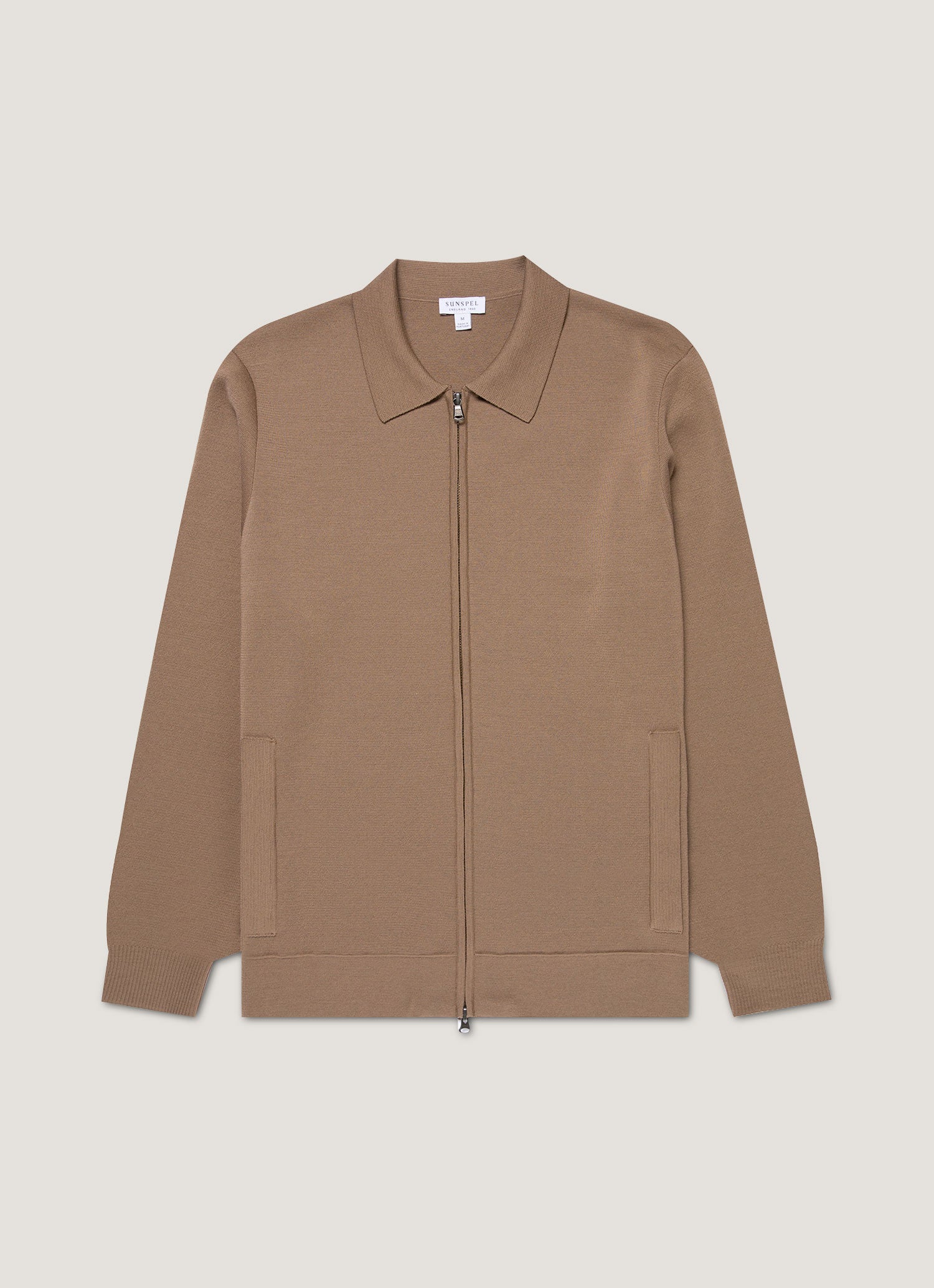 Men's Merino Milano Zip Jacket in Sandstone | Sunspel