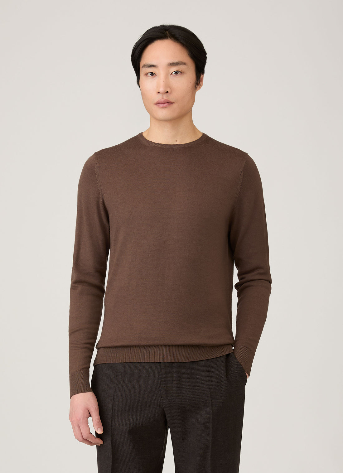 Men's Extra-Fine Merino Crew Neck in Bark