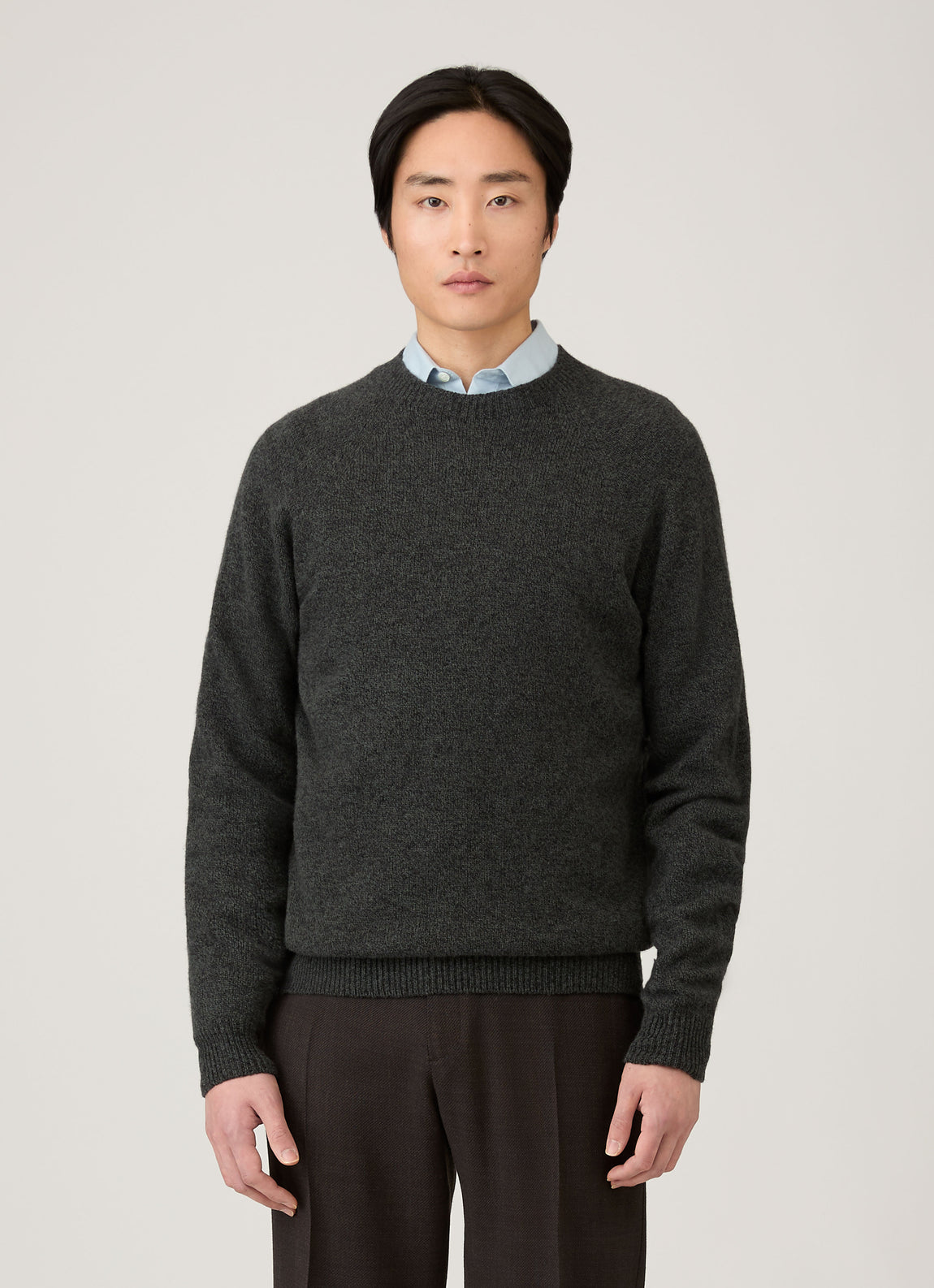 Men's Lambswool Crew Neck Jumper in Dark Green Twist