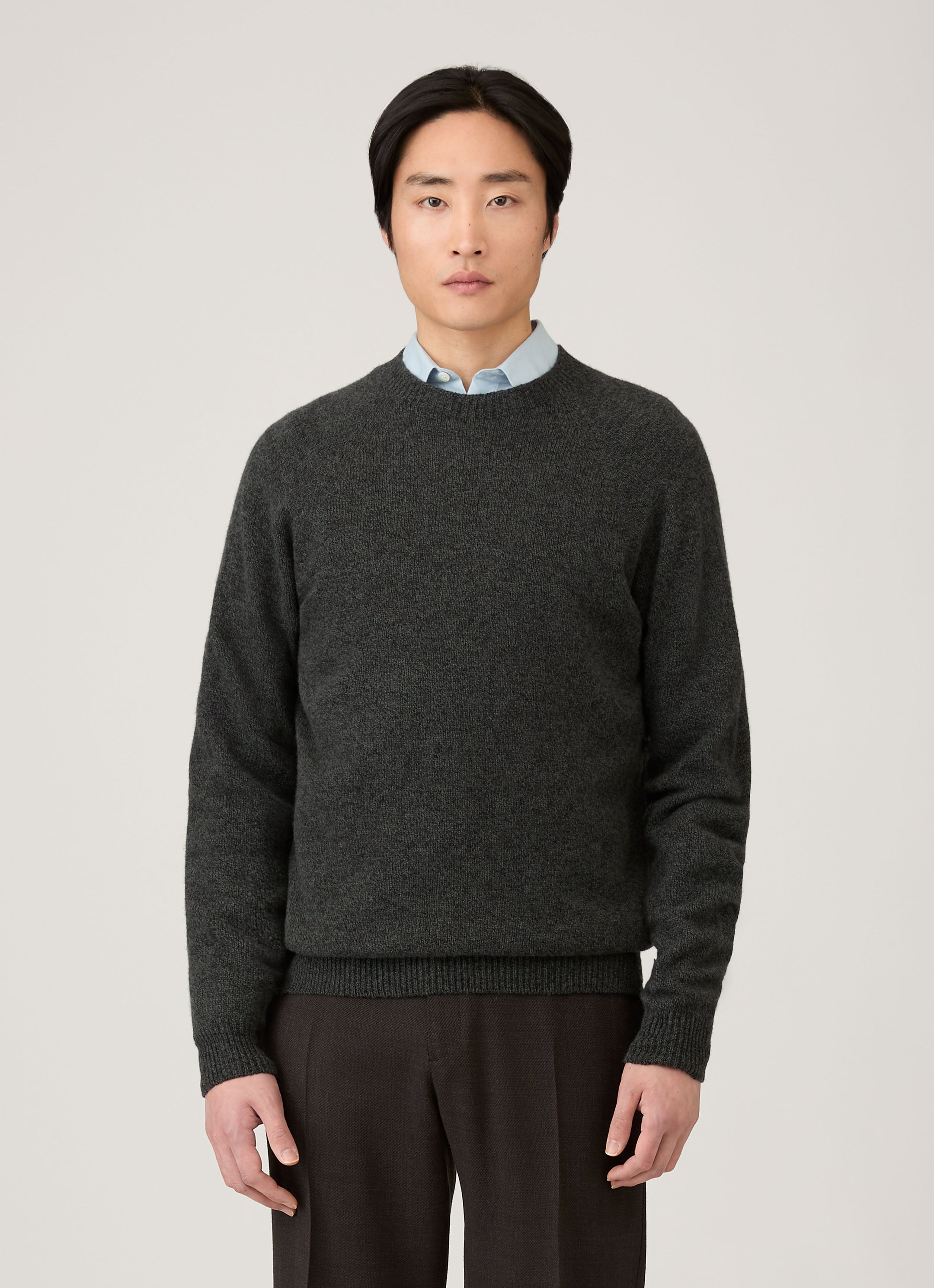 Men's Lambswool Crew Neck Jumper in Dark Green Twist