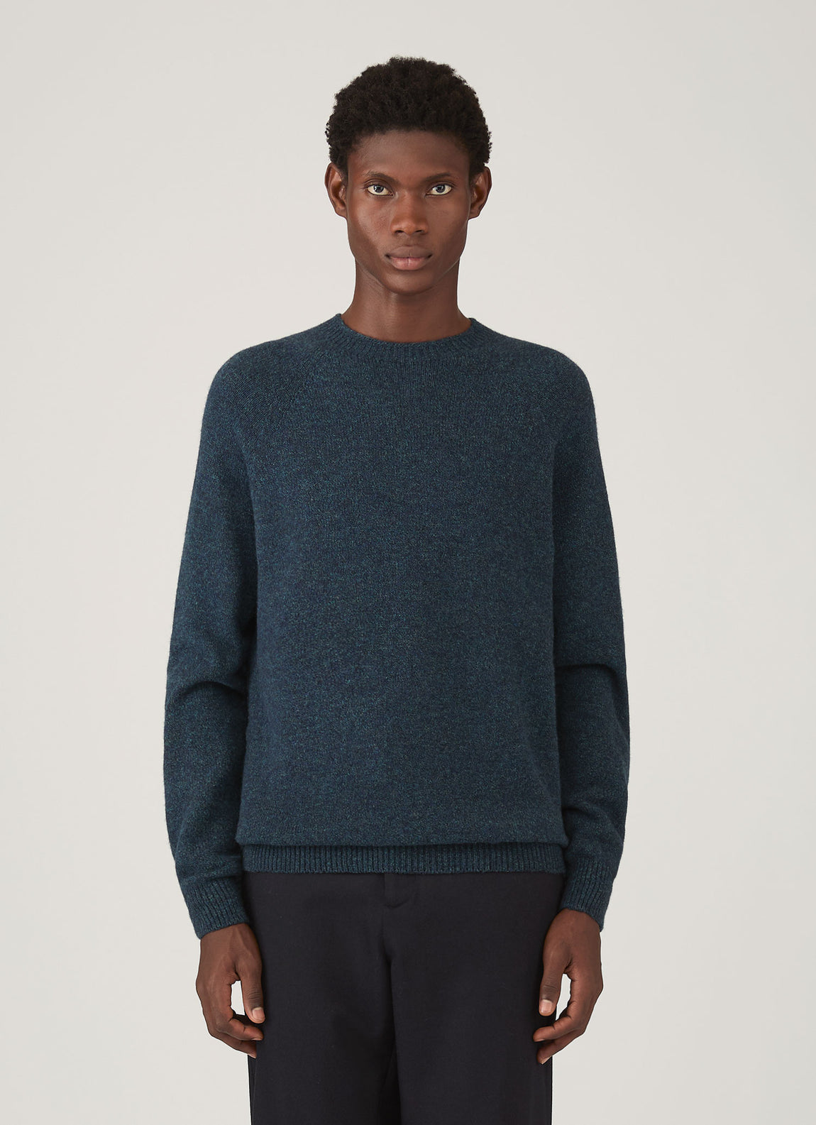 Men's Lambswool Crew Neck Jumper in Dark Petrol Twist