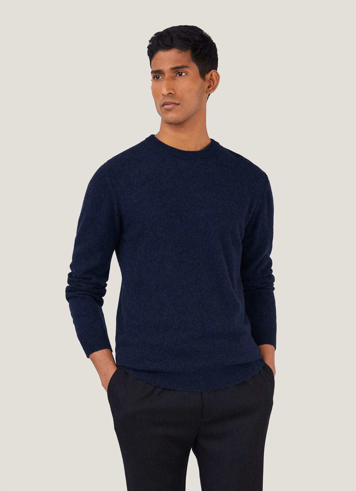 Men's Cashmere Crew Neck Jumper in Navy Melange